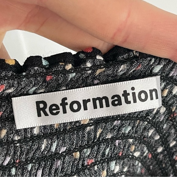 Reformation Dove Midi Dress Plunge Neck Confetti Polka Dot Black Size 2, XS/S - Picture 11 of 13